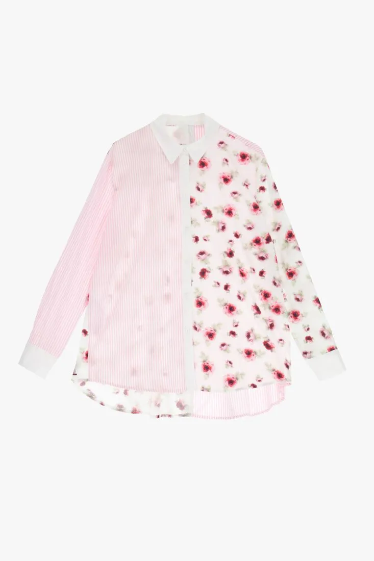 Camicia doppia fantasia rigata e floreale in puro cotone