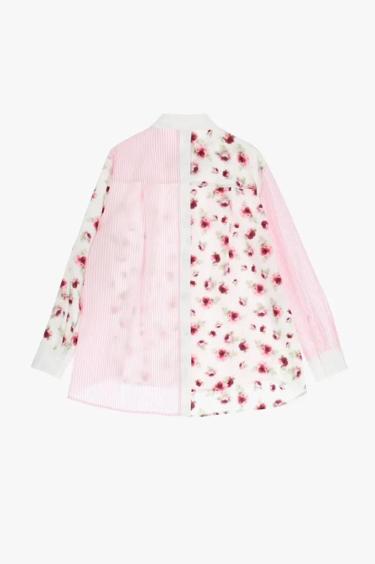 Camicia doppia fantasia rigata e floreale in puro cotone