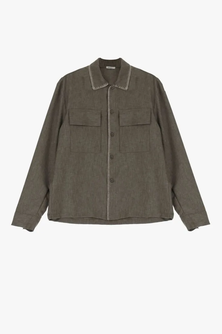 Camicia fantasia mélange monocolour con tasche applicate e pattina