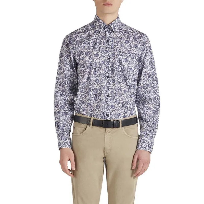 Camicia in cotone con fiori blu 
