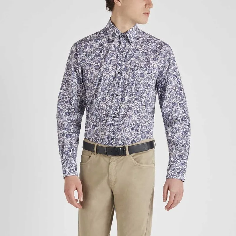 Camicia in cotone con fiori blu 
