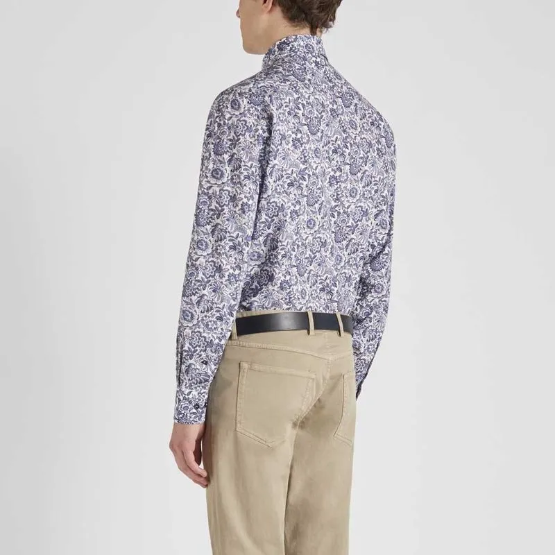 Camicia in cotone con fiori blu 
