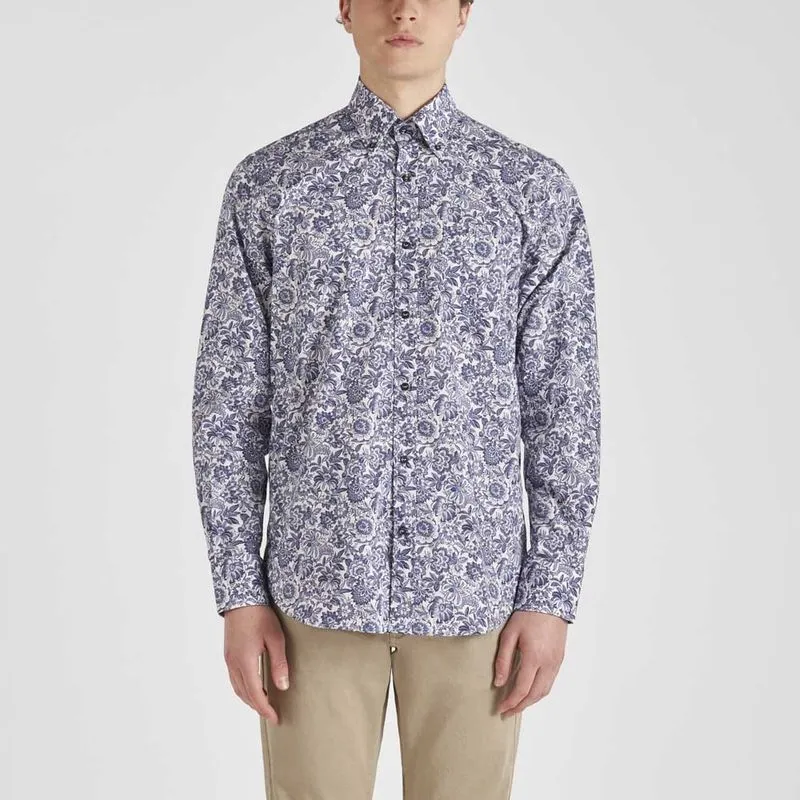 Camicia in cotone con fiori blu 