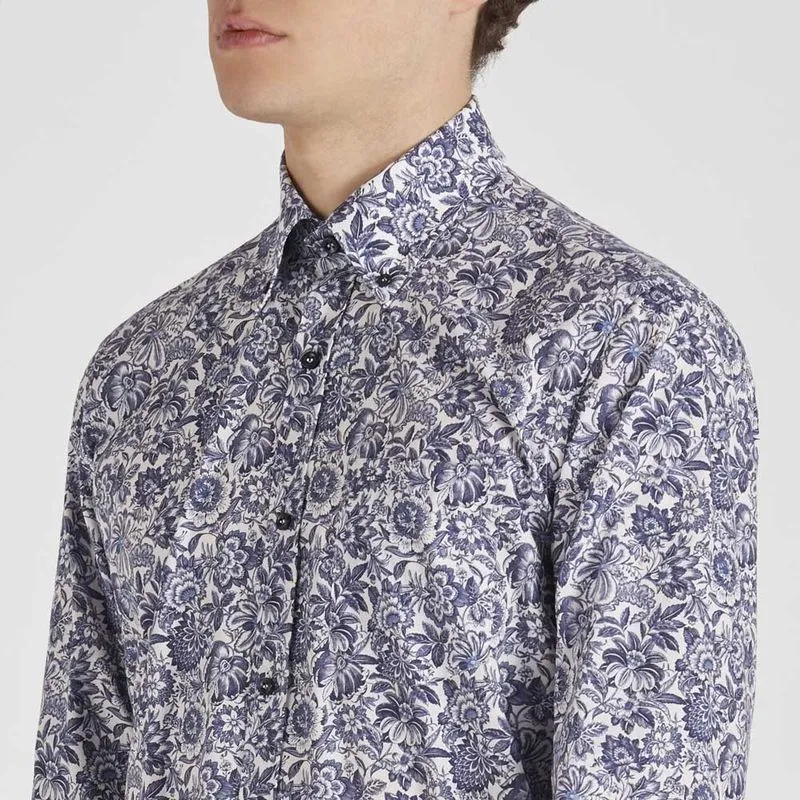 Camicia in cotone con fiori blu 