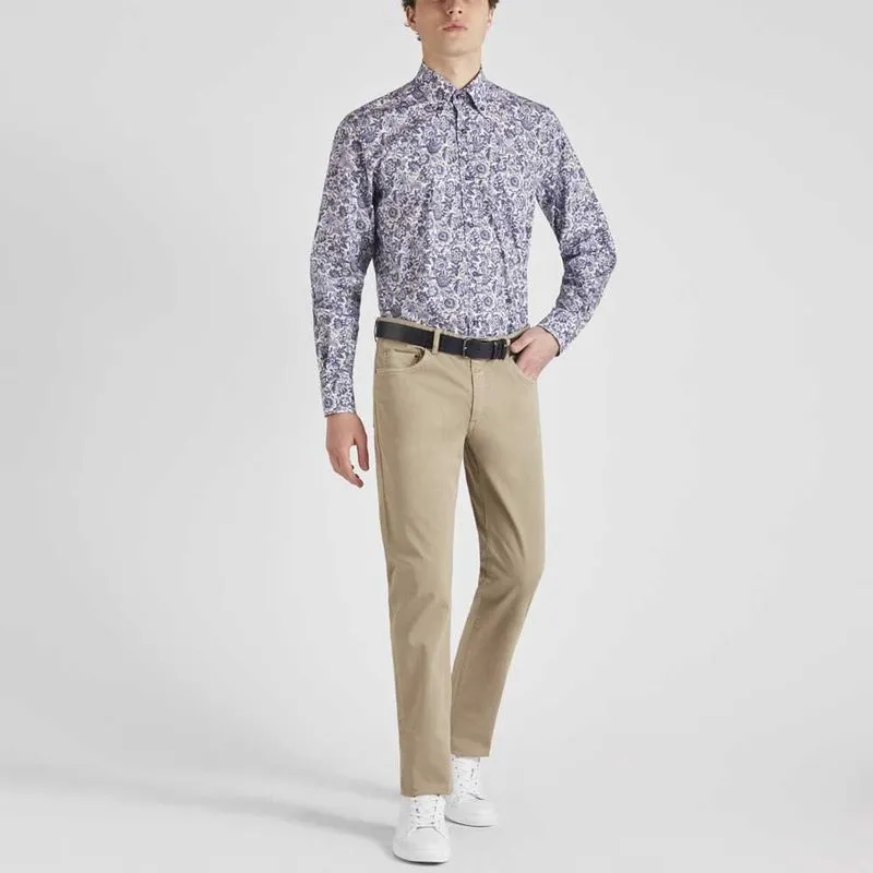Camicia in cotone con fiori blu 
