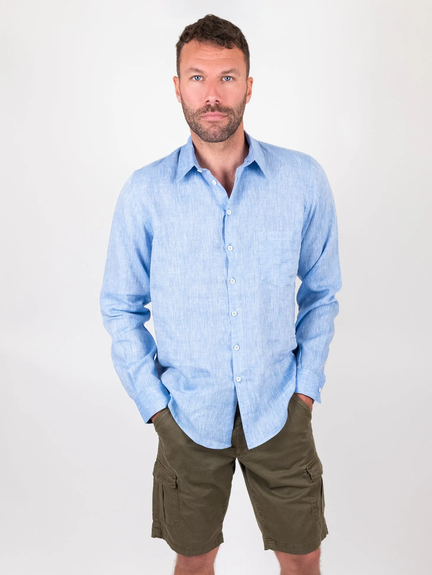 Camicia in lino positano azzurra