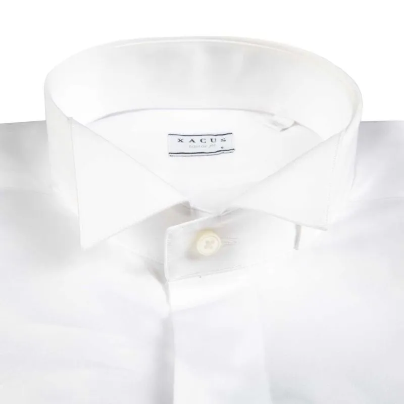 Camicia in raso di cotone con collo diplomatico 