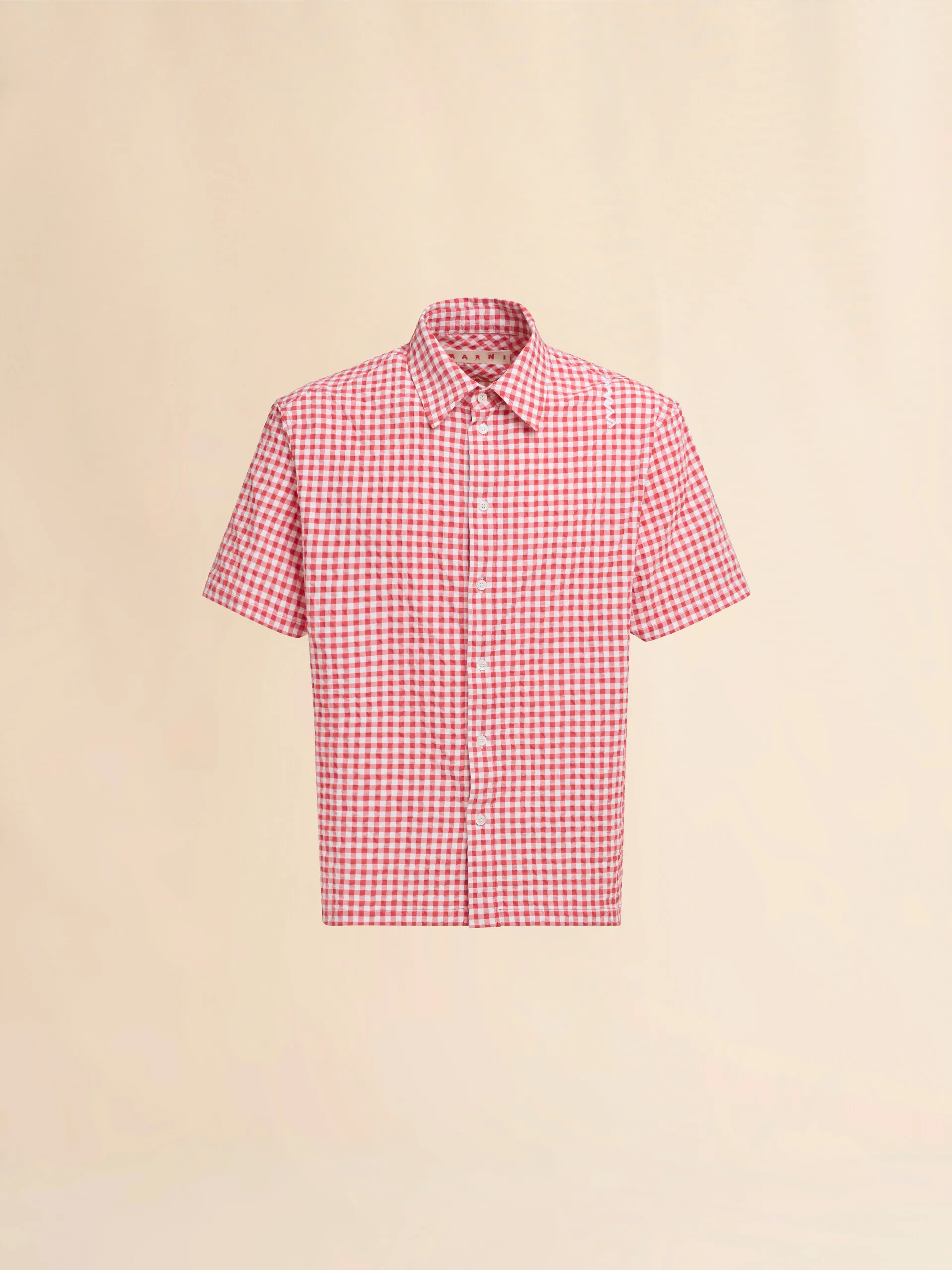 Camicia in seersucker a quadretti bianchi e rossi