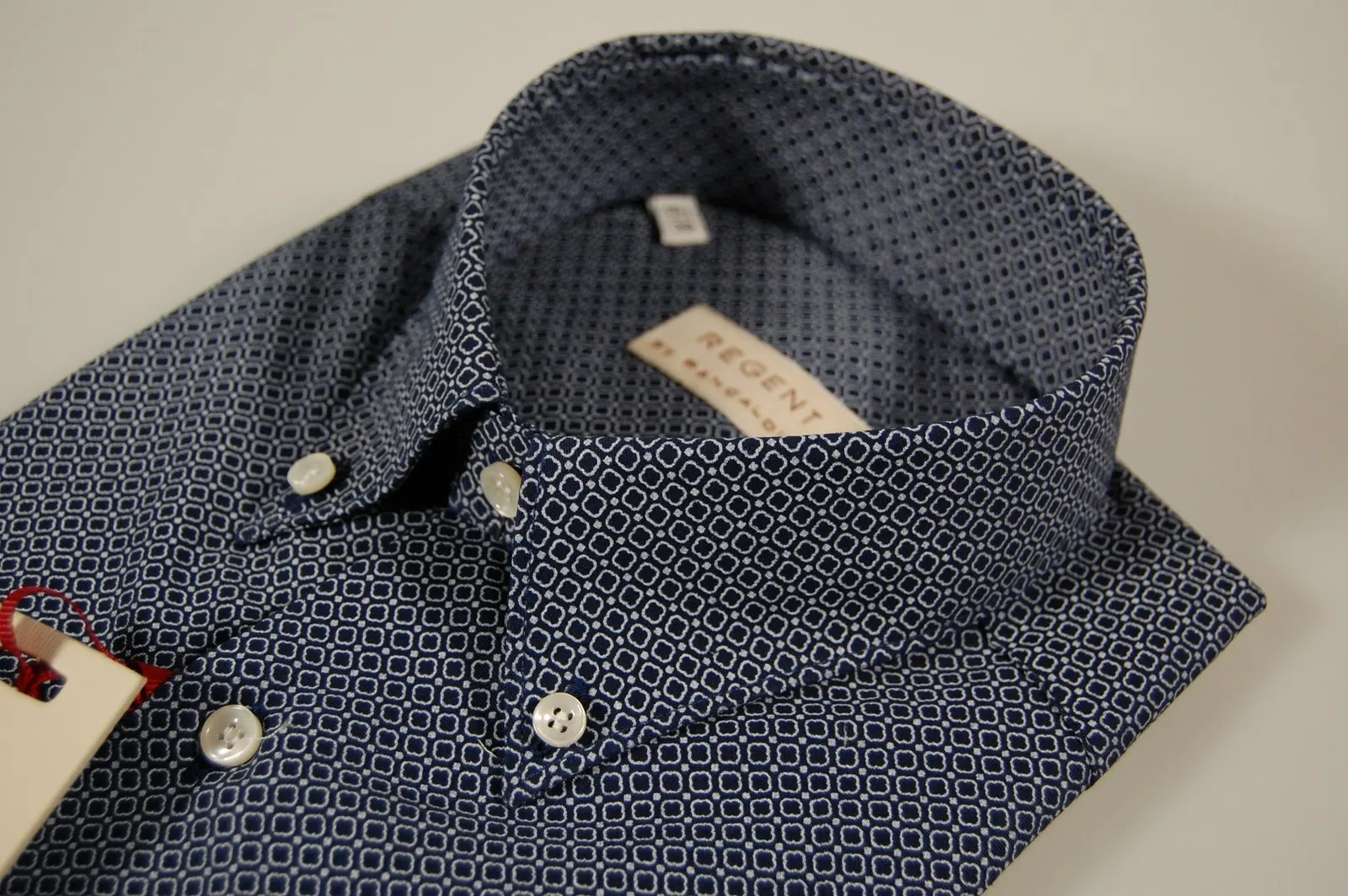 Camicia pancaldi maniche corte button down con taschino blu micro disegno