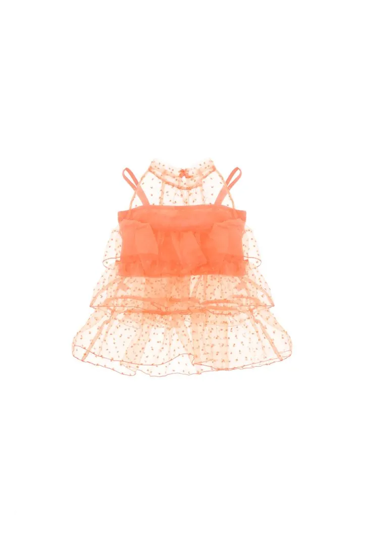 Camicia smanicata girocollo bambina monocolour a pois in tulle