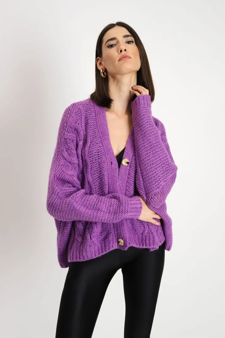 Cardigan ampio a lavorazione intrecciata