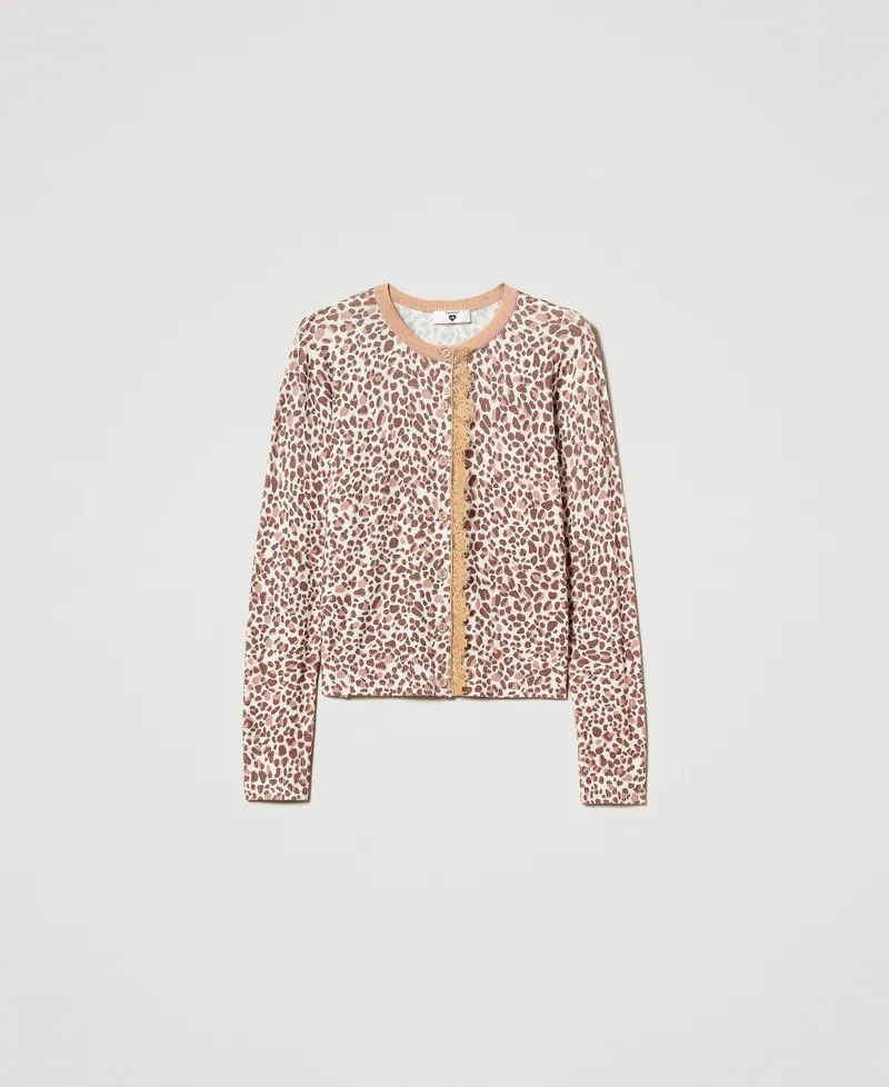 Cardigan in maglia con stampa e pizzo