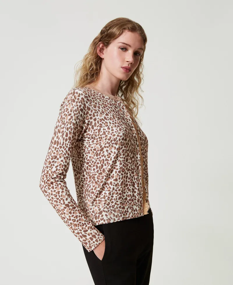 Cardigan in maglia con stampa e pizzo
