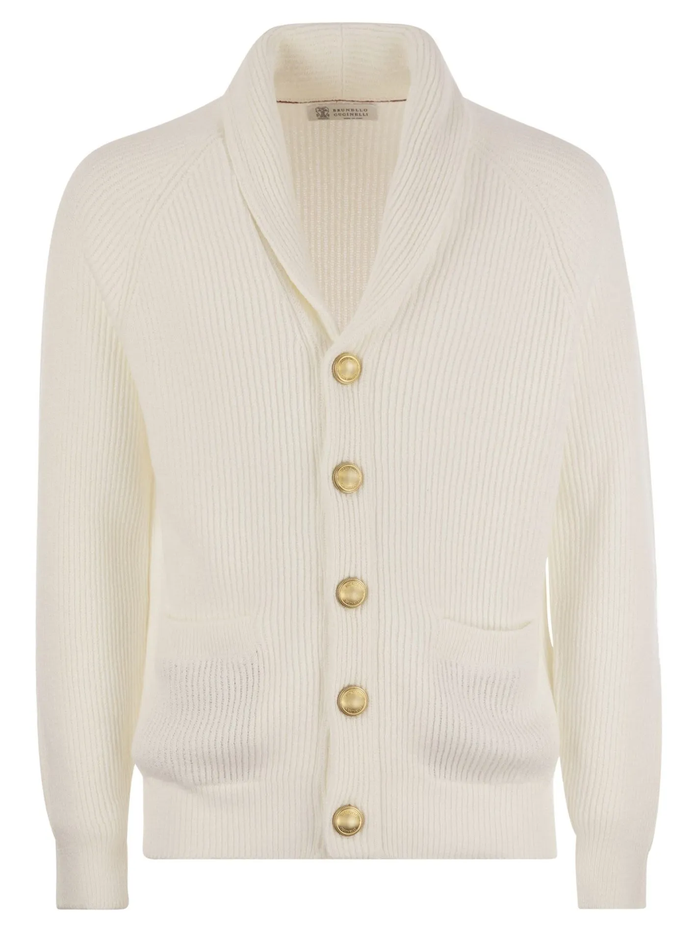 Cardigan in puro cotone a costa inglese con bottoni in metallo