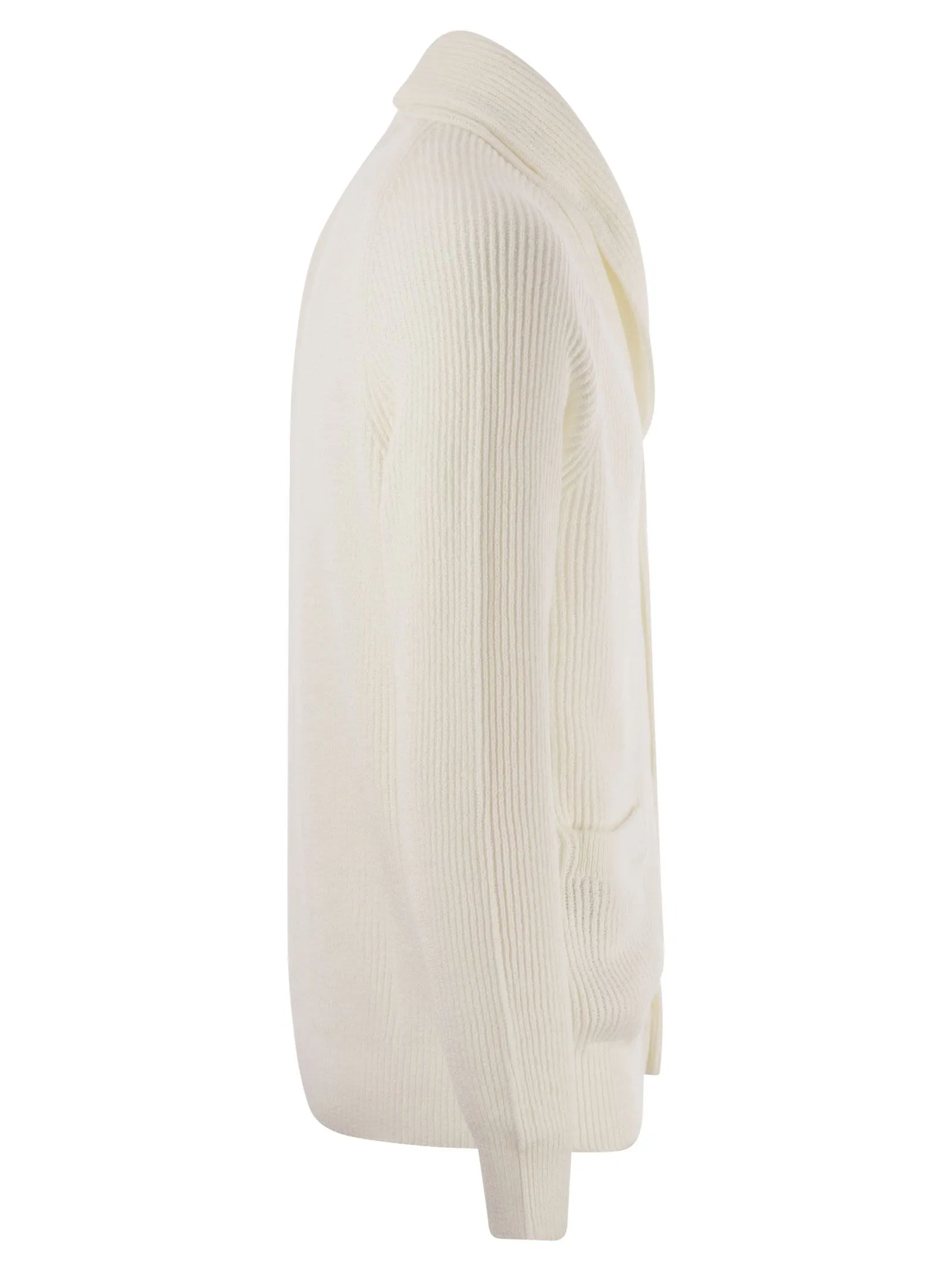Cardigan in puro cotone a costa inglese con bottoni in metallo