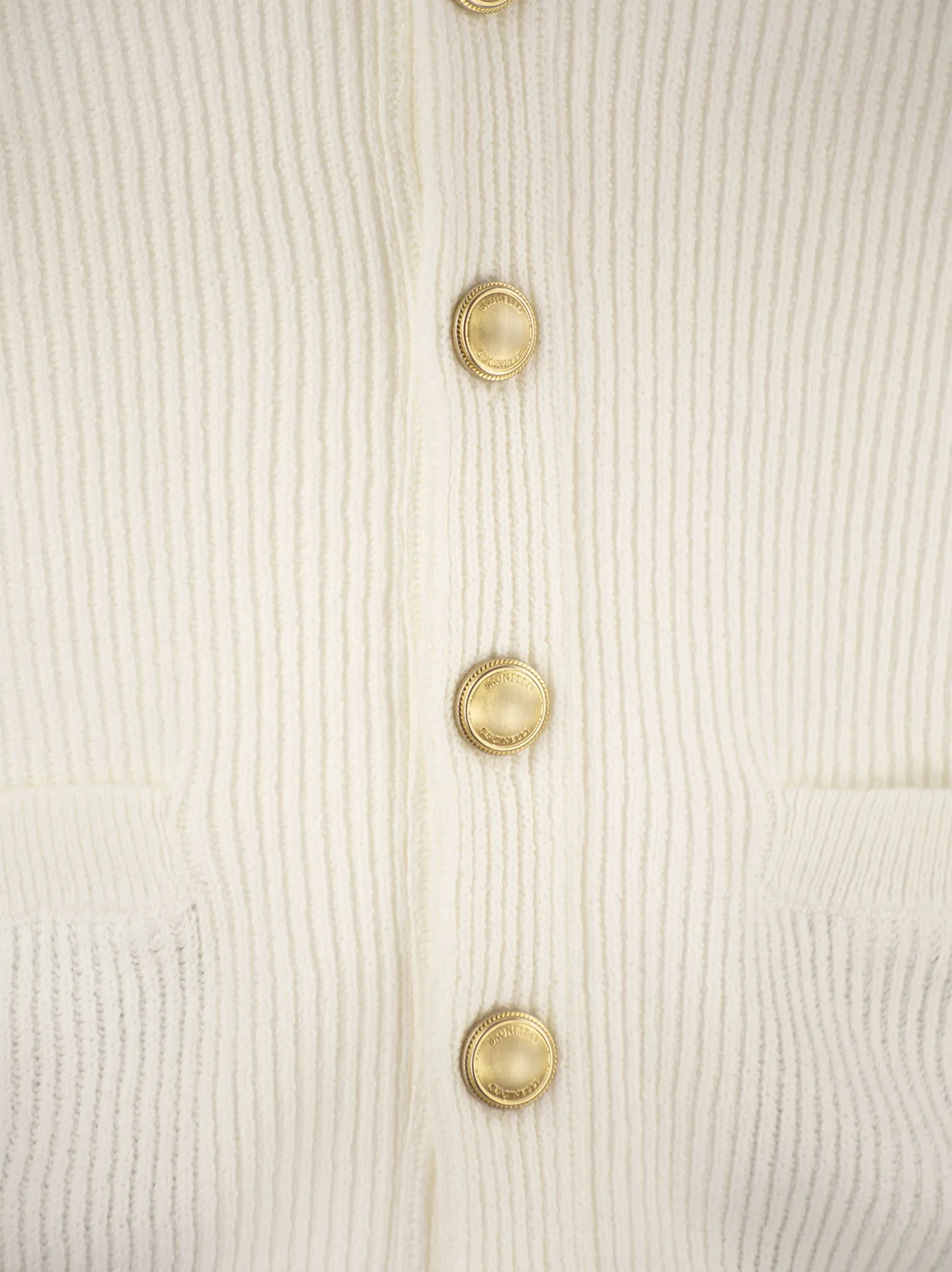 Cardigan in puro cotone a costa inglese con bottoni in metallo