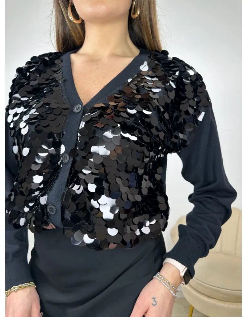 CARDIGAN PAILLETTES NERO
