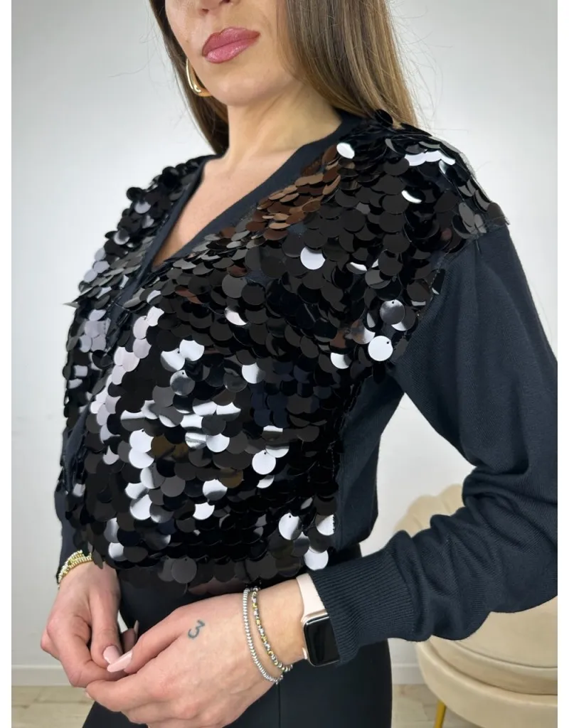 CARDIGAN PAILLETTES NERO
