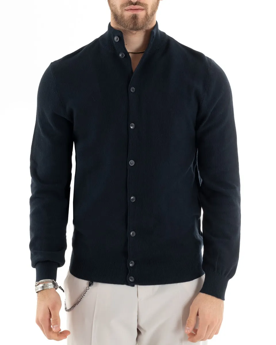 Cardigan Uomo Maglia Maglioncino Pullover Con Bottoni Tinta Unita Blu GIOSAL-M2649A