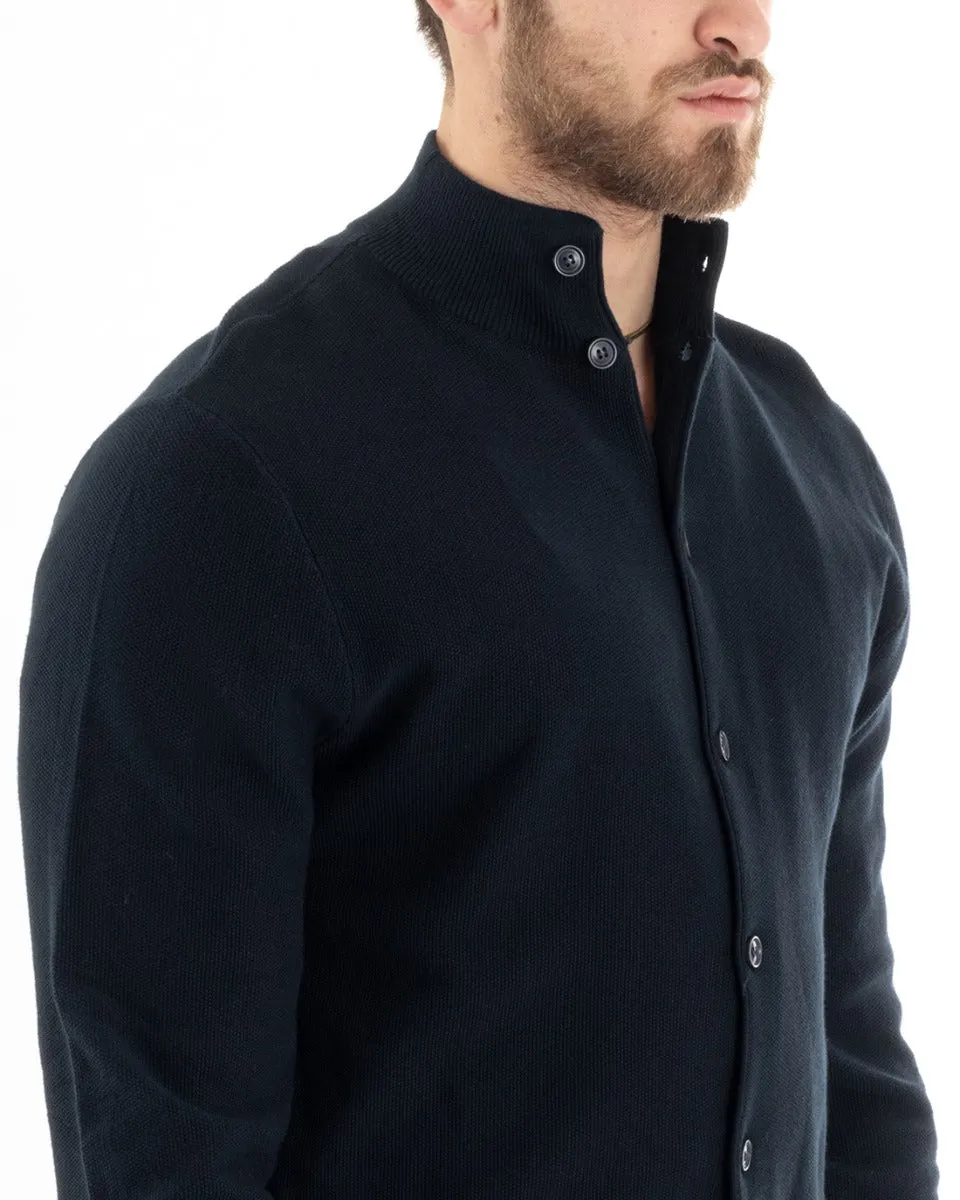 Cardigan Uomo Maglia Maglioncino Pullover Con Bottoni Tinta Unita Blu GIOSAL-M2649A
