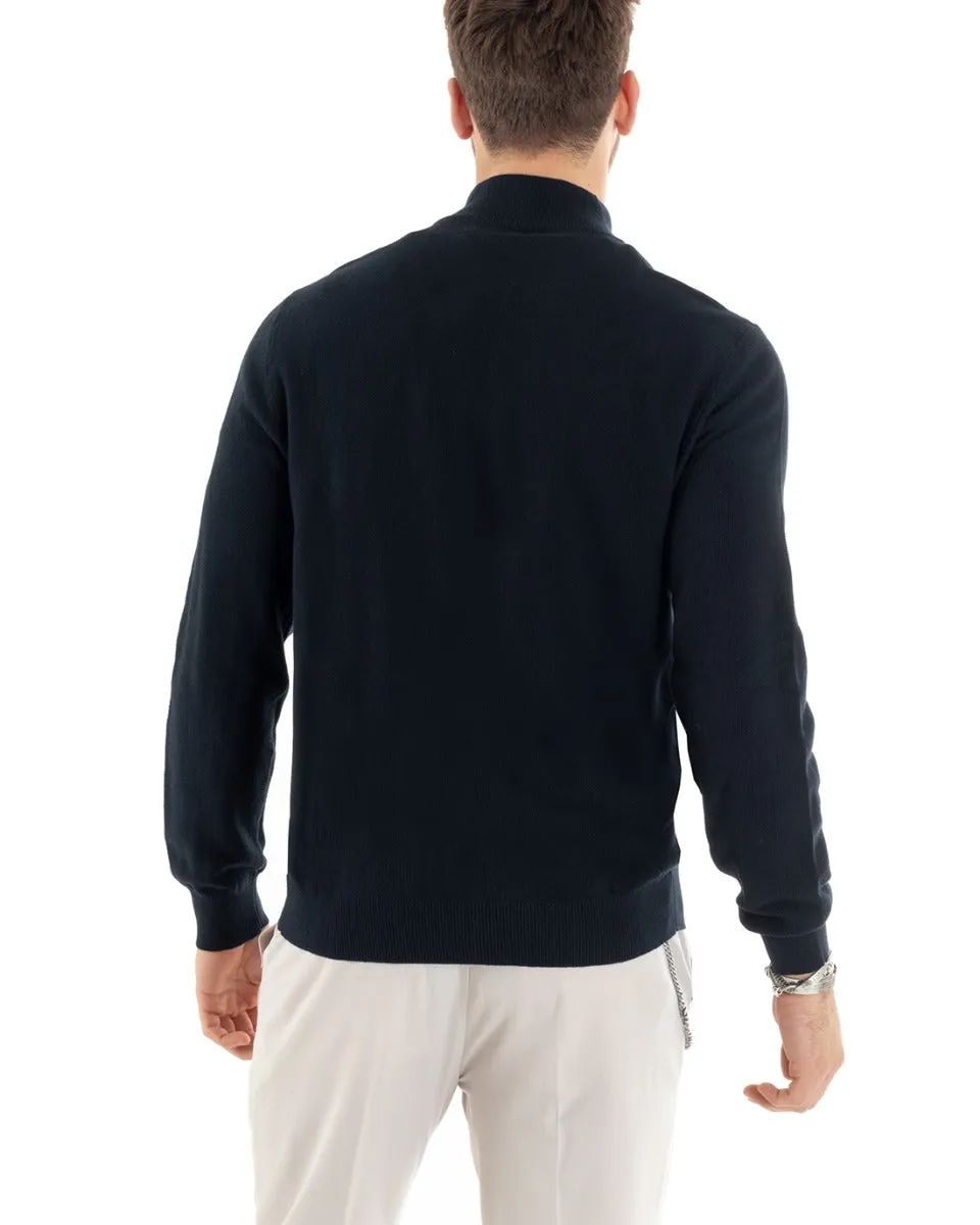 Cardigan Uomo Maglia Maglioncino Pullover Con Bottoni Tinta Unita Blu GIOSAL-M2649A
