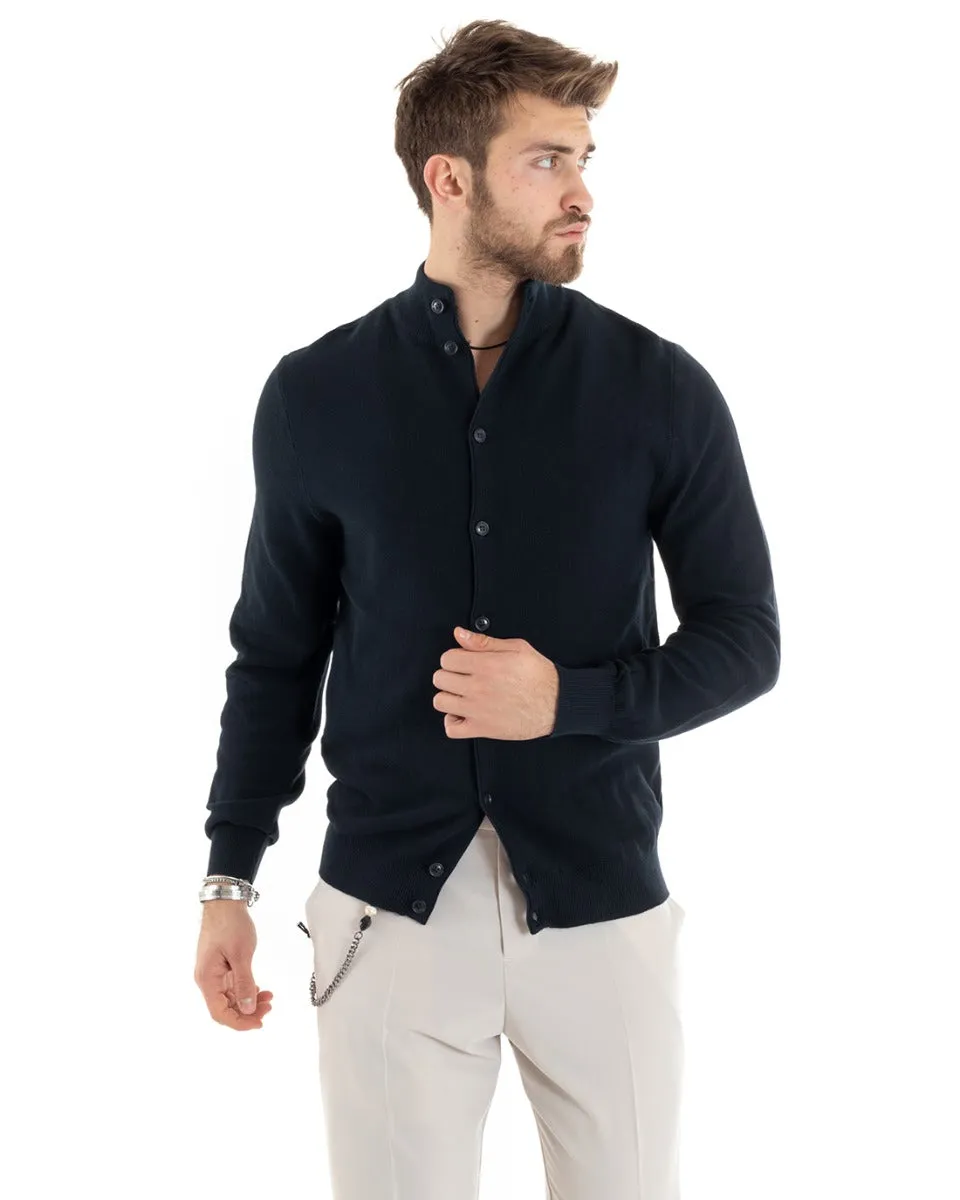 Cardigan Uomo Maglia Maglioncino Pullover Con Bottoni Tinta Unita Blu GIOSAL-M2649A