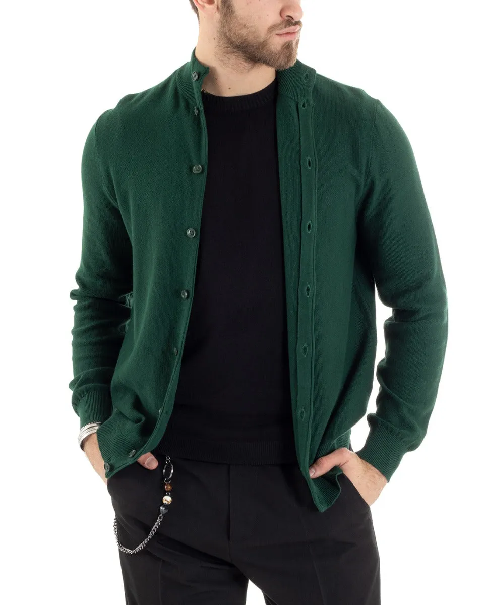 Cardigan Uomo Maglia Maglioncino Pullover Con Bottoni Tinta Unita Verde GIOSAL-M2648A