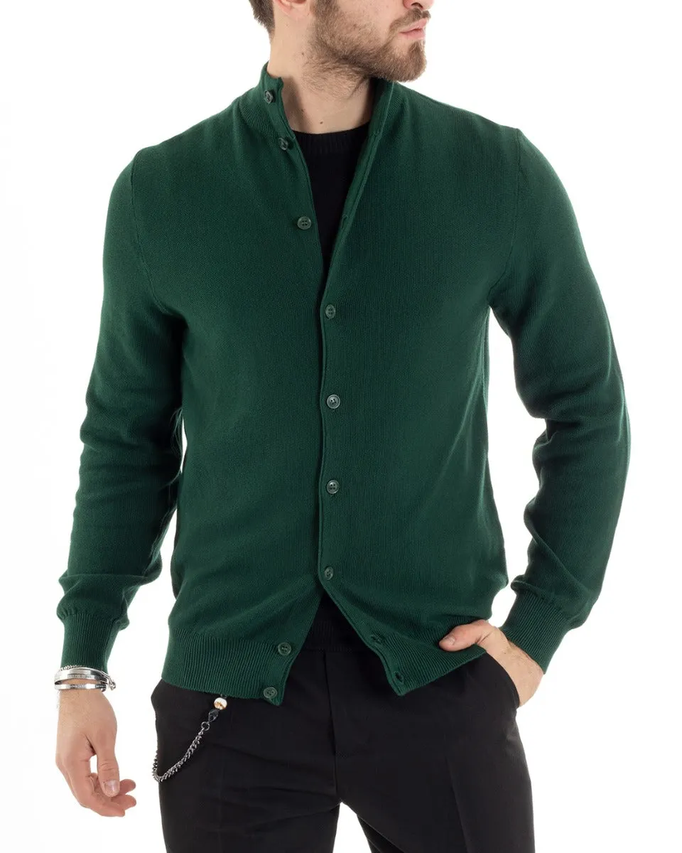 Cardigan Uomo Maglia Maglioncino Pullover Con Bottoni Tinta Unita Verde GIOSAL-M2648A