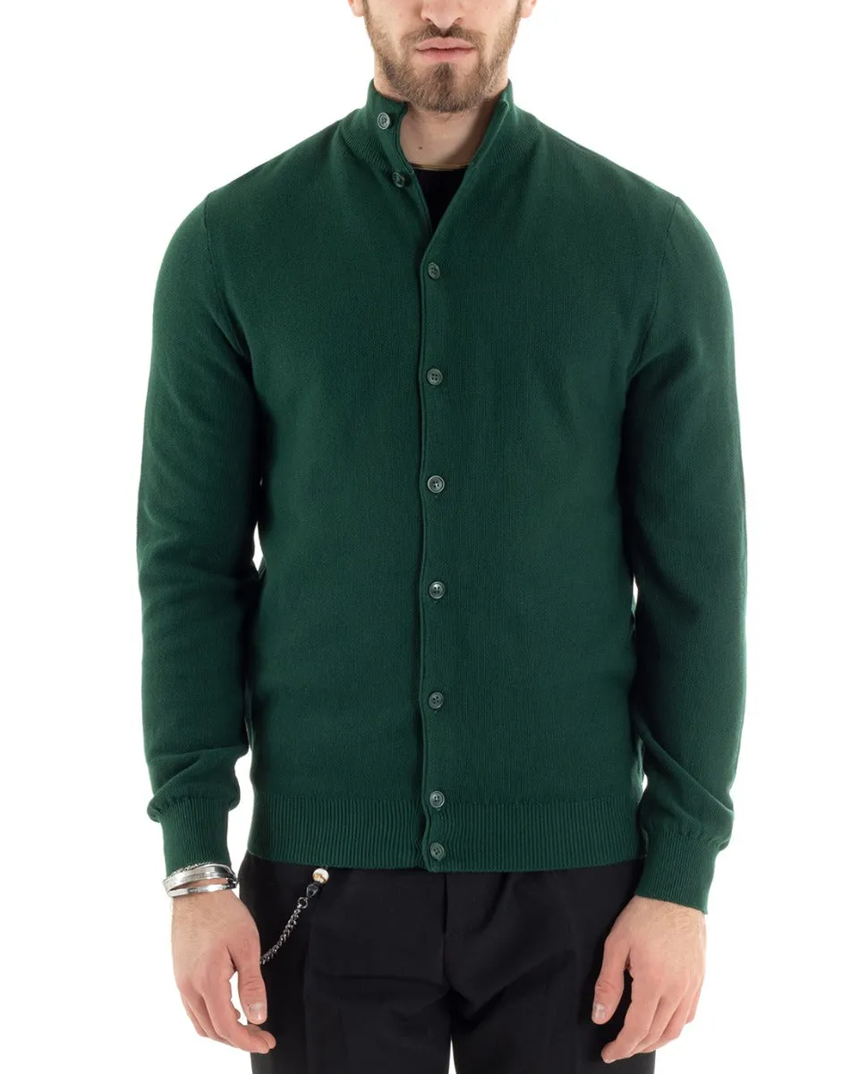 Cardigan Uomo Maglia Maglioncino Pullover Con Bottoni Tinta Unita Verde GIOSAL-M2648A