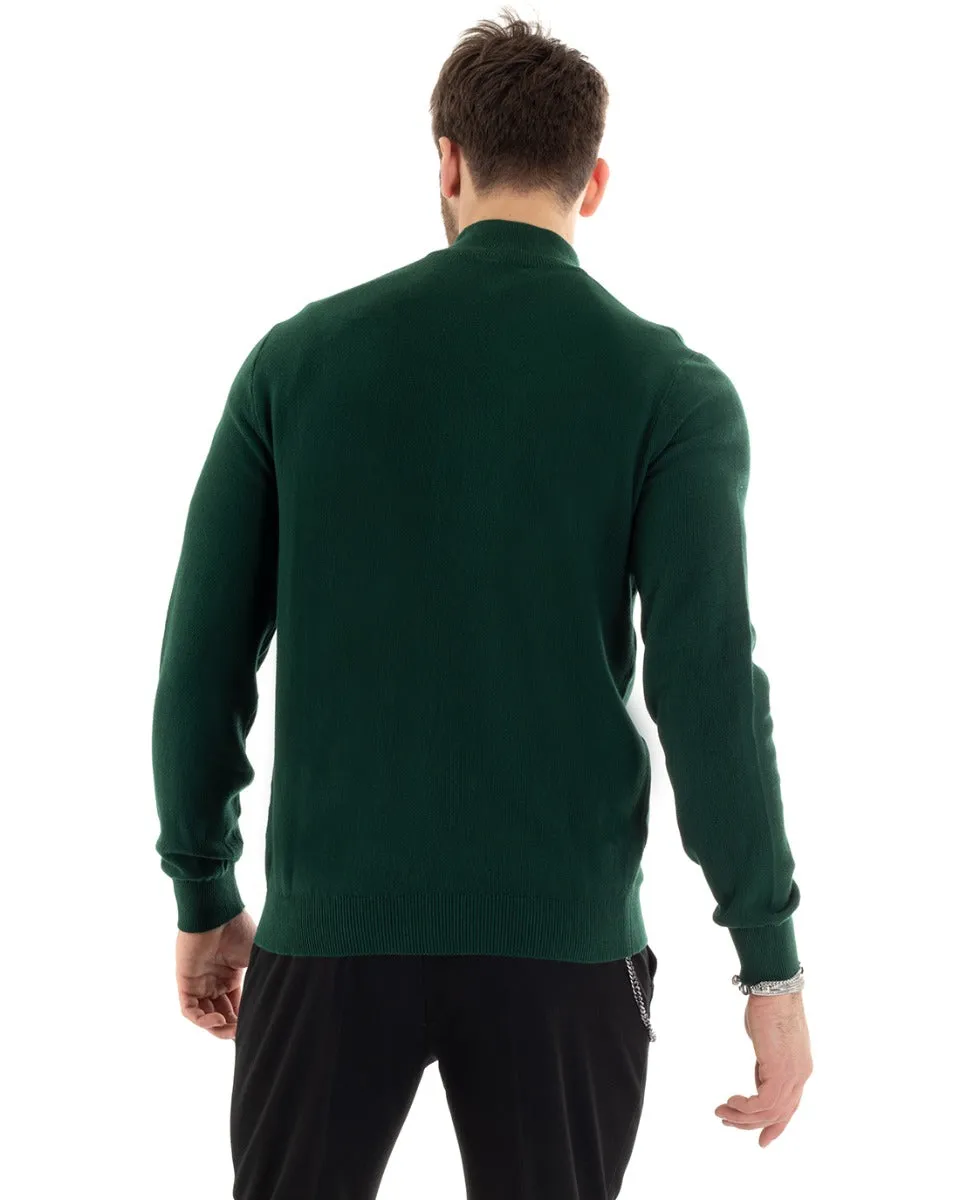 Cardigan Uomo Maglia Maglioncino Pullover Con Bottoni Tinta Unita Verde GIOSAL-M2648A