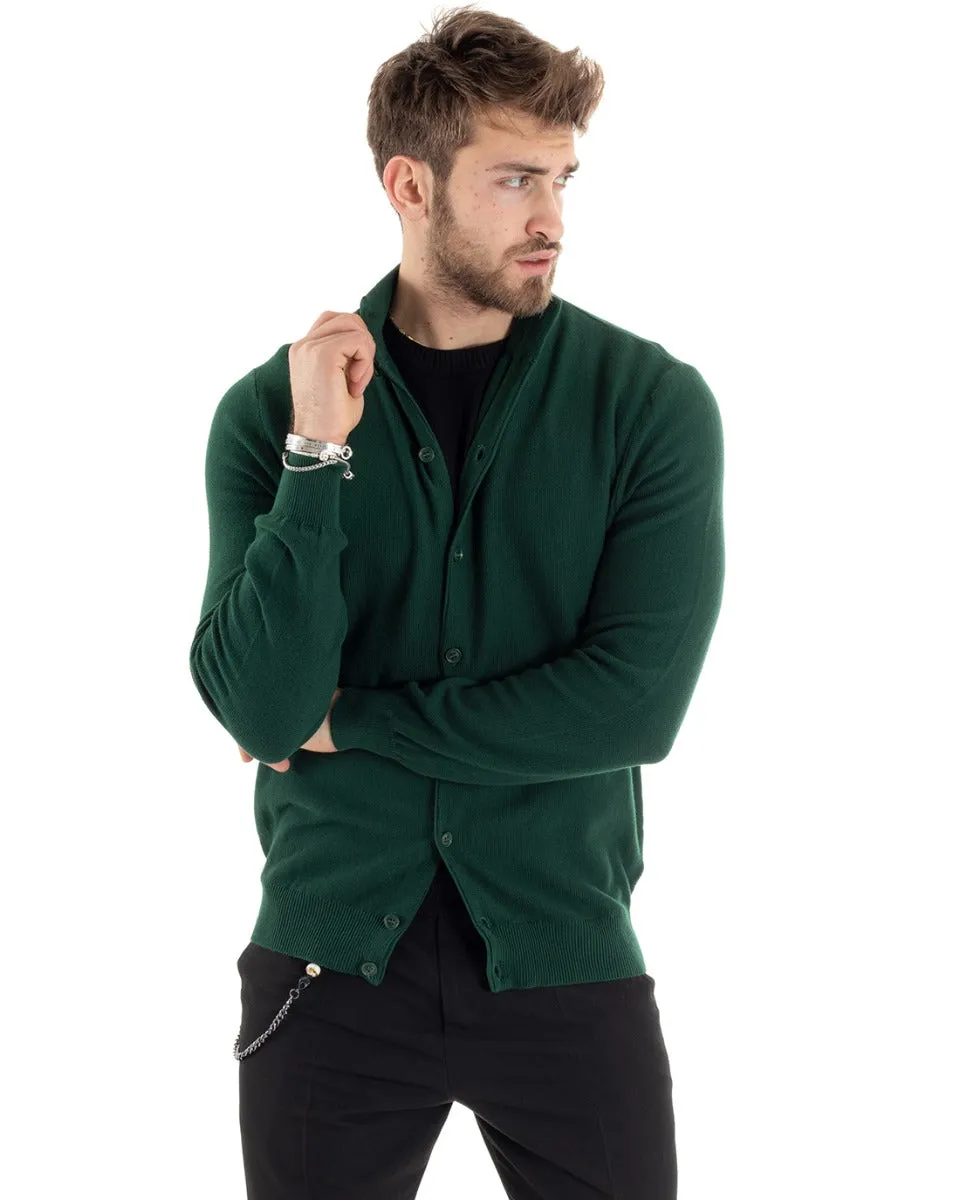 Cardigan Uomo Maglia Maglioncino Pullover Con Bottoni Tinta Unita Verde GIOSAL-M2648A