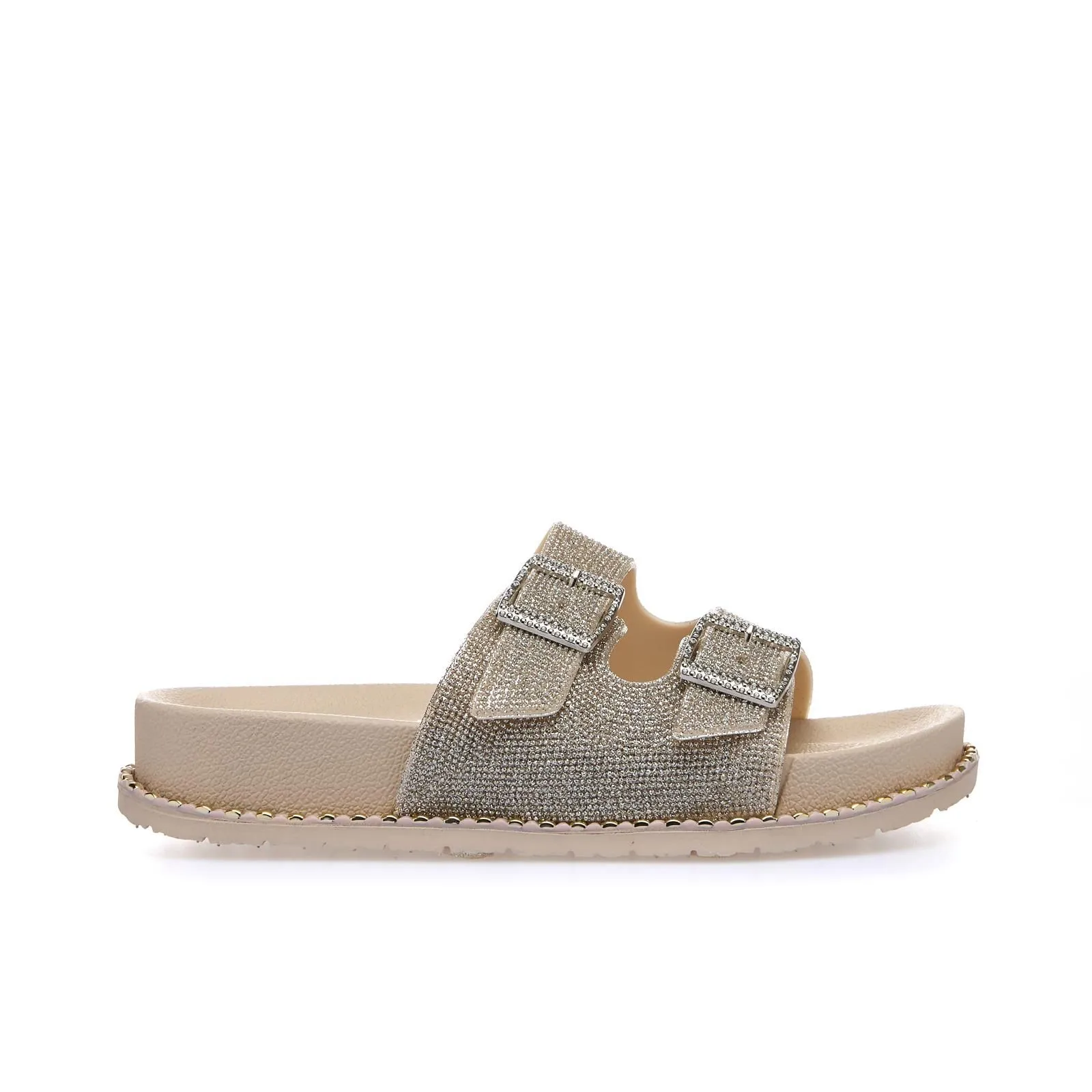 Ciabatte beige da mare in gomma con strass