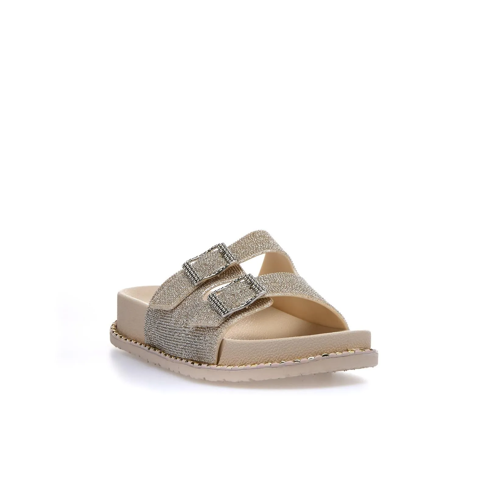 Ciabatte beige da mare in gomma con strass