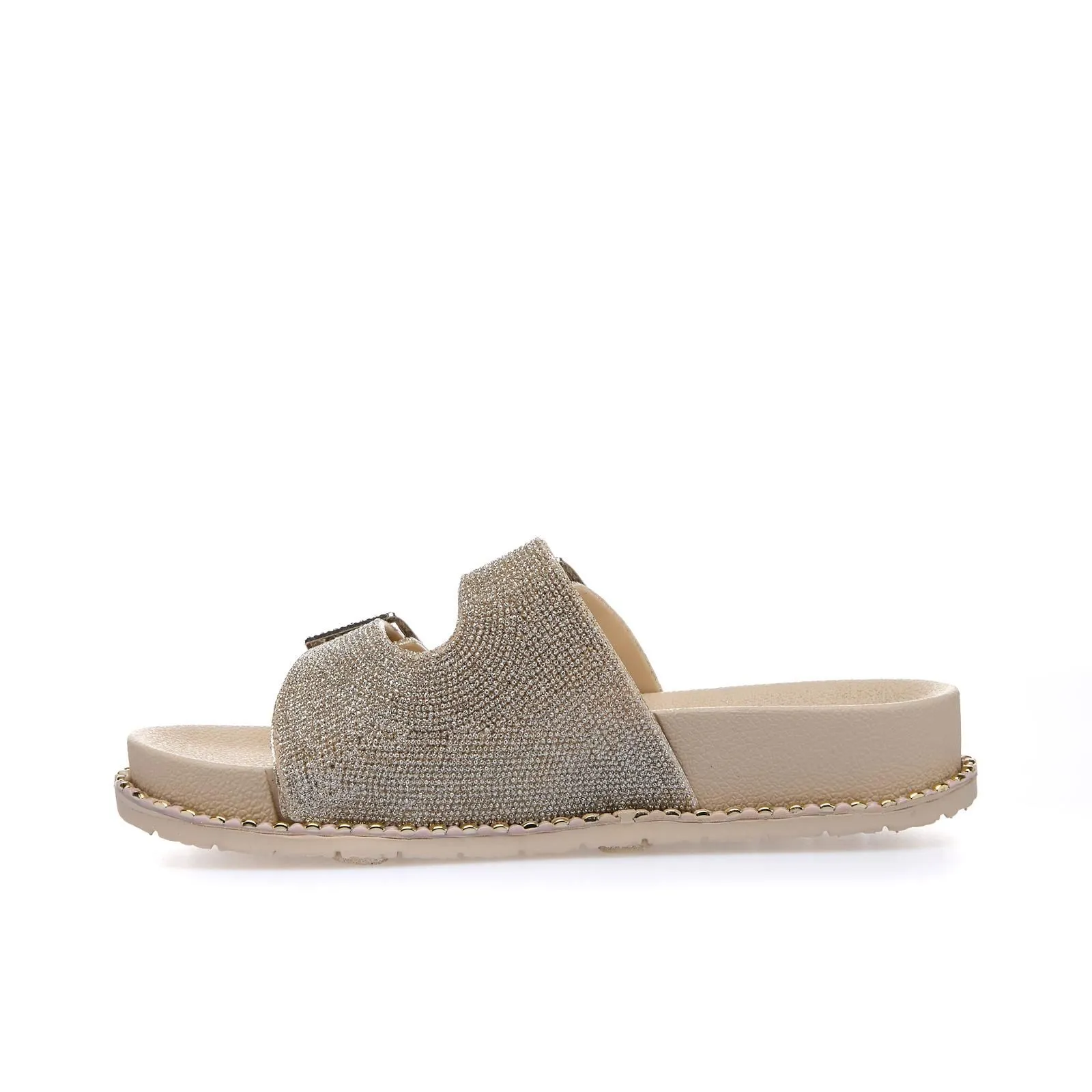 Ciabatte beige da mare in gomma con strass