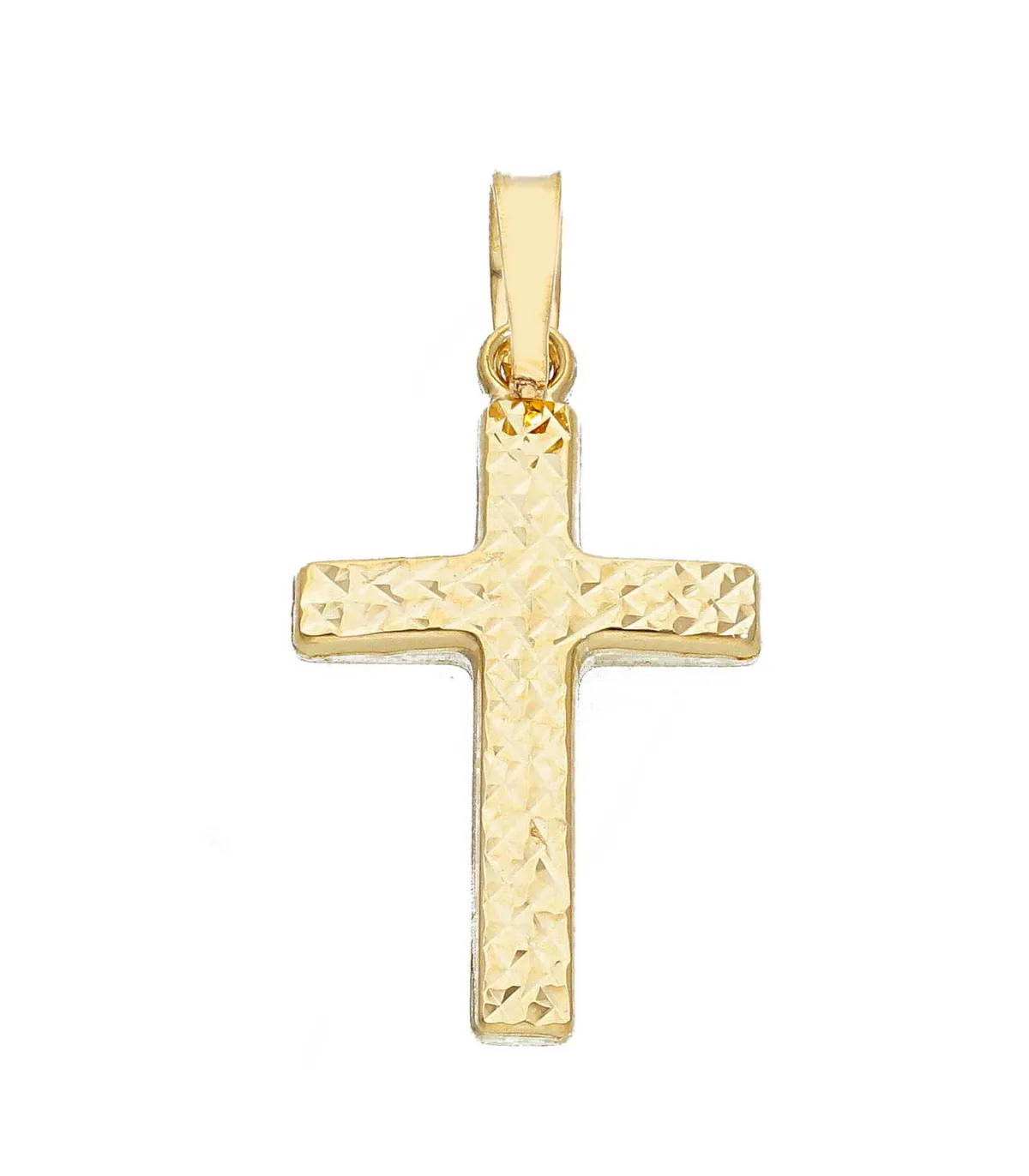 Ciondolo Croce Spessa Mini Diamantata Oro Giallo 9Kt