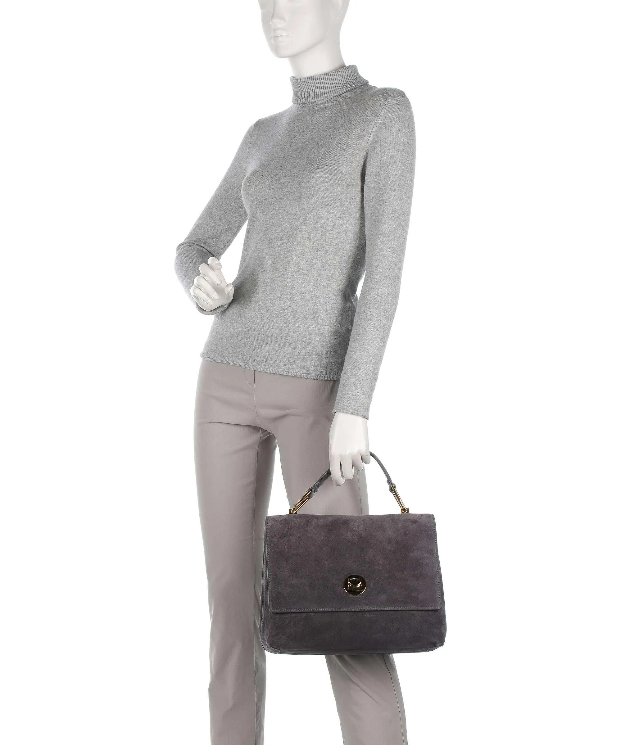  Coccinelle Liya Suede Borsa a mano pelle ruvida grigio scuro  