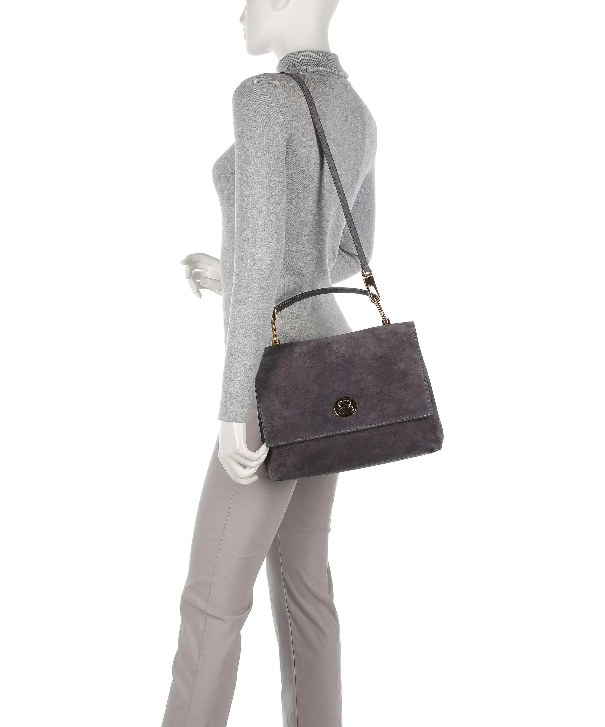 Coccinelle Liya Suede Borsa a mano pelle ruvida grigio scuro  