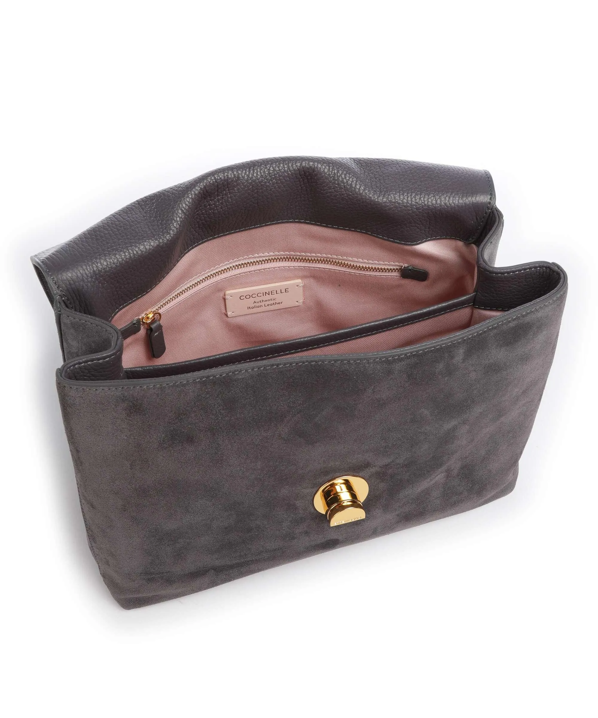  Coccinelle Liya Suede Borsa a mano pelle ruvida grigio scuro  