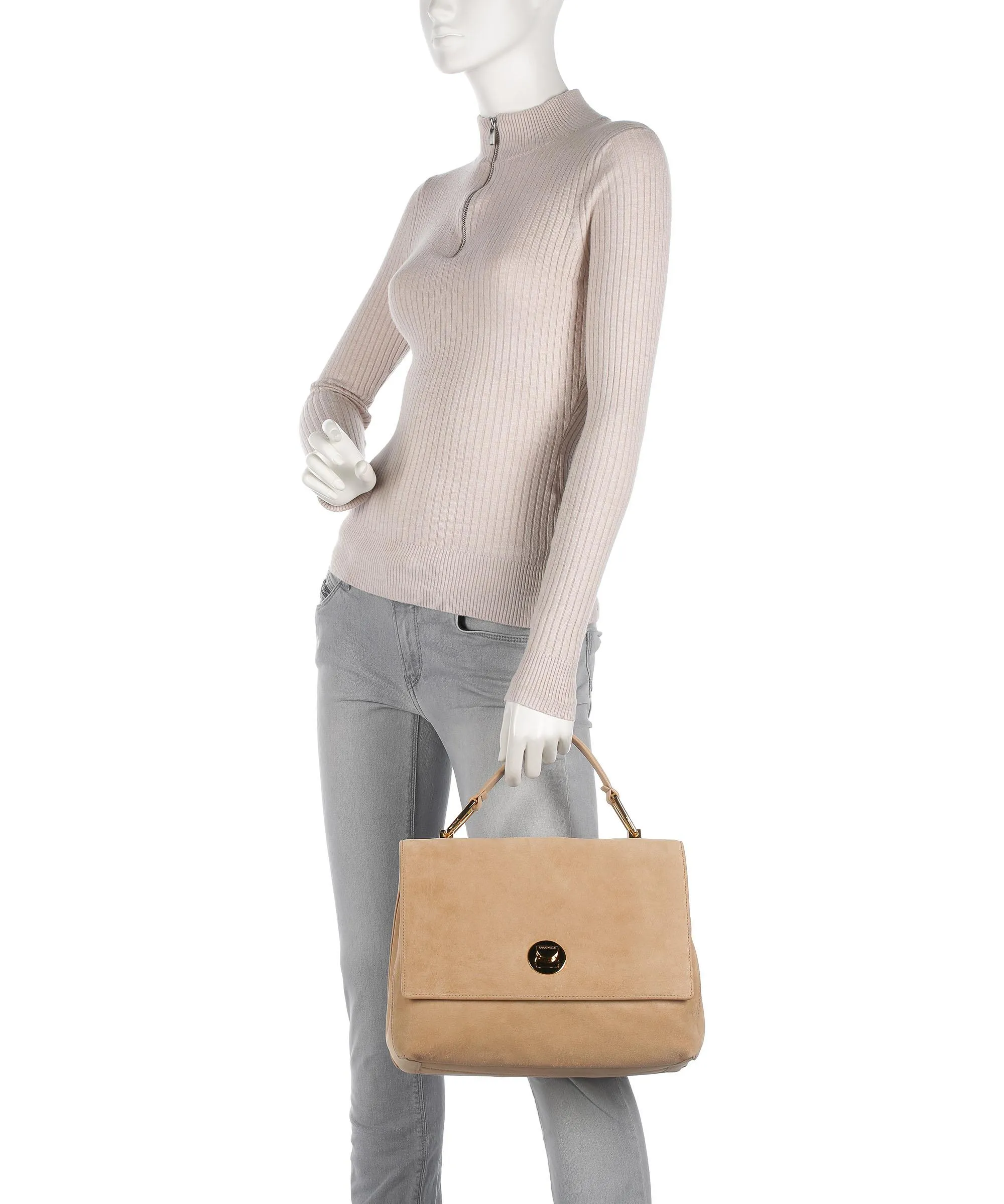 Coccinelle Liya Suede Borsa a mano pelle ruvida natura  