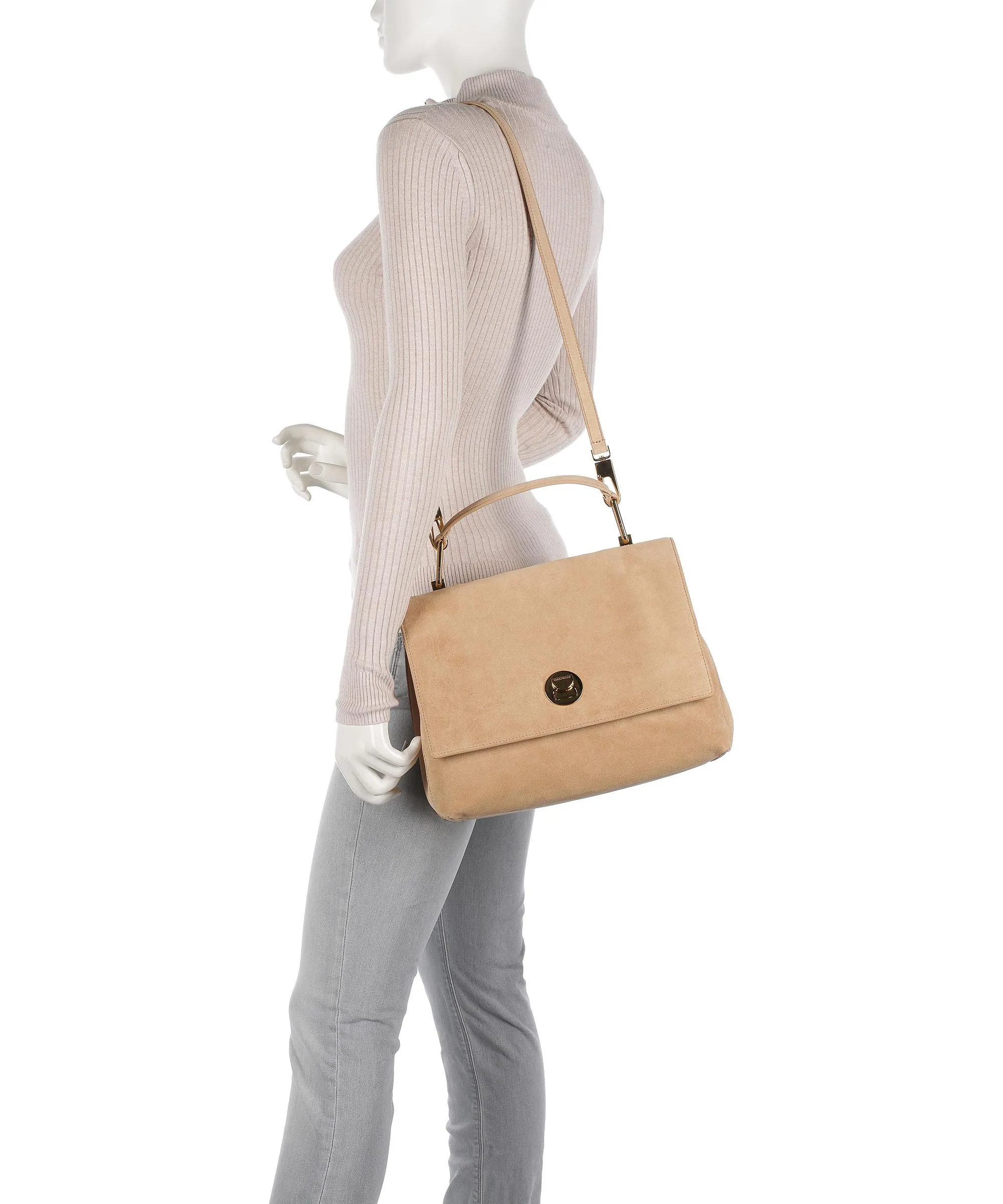  Coccinelle Liya Suede Borsa a mano pelle ruvida natura  