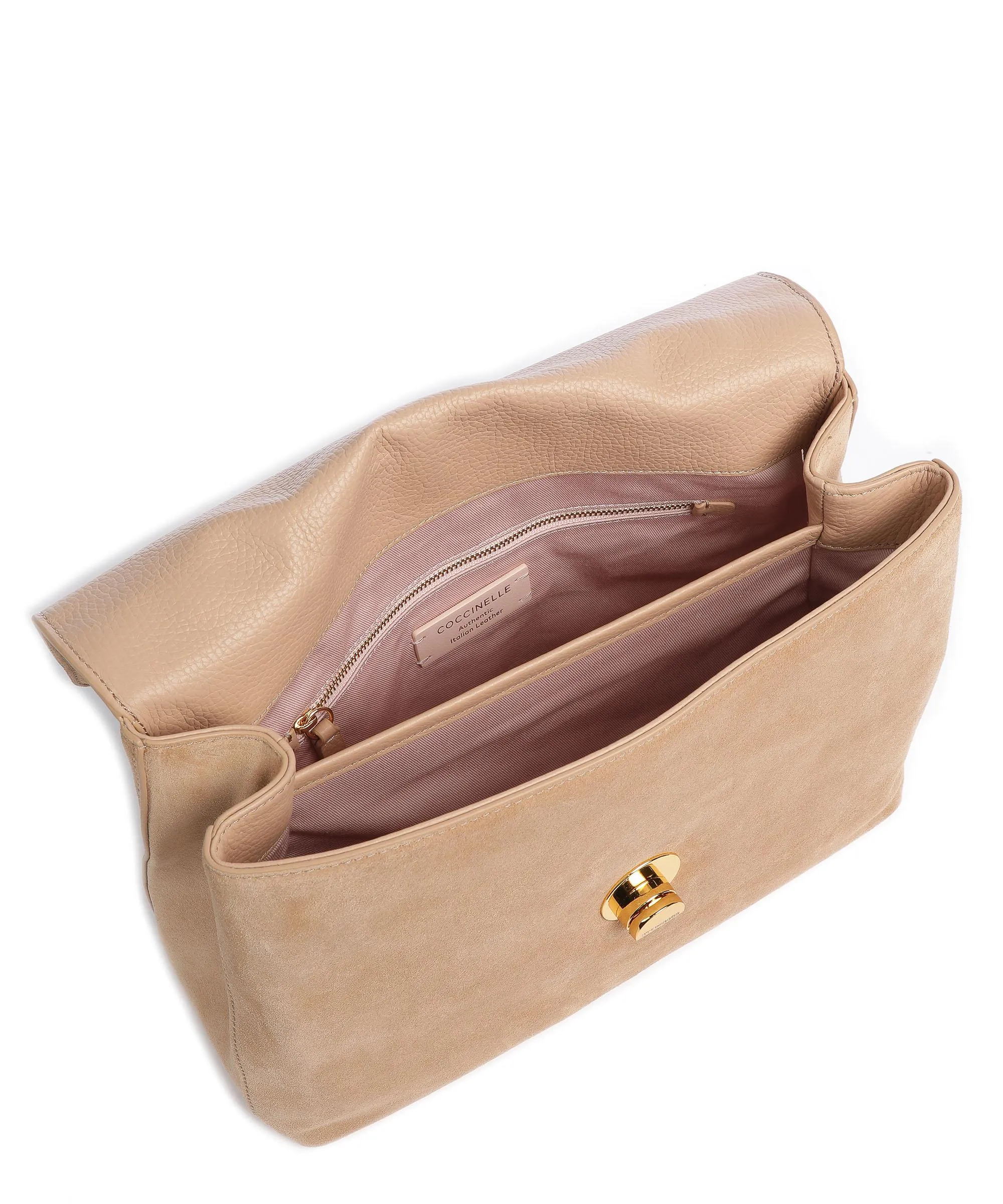  Coccinelle Liya Suede Borsa a mano pelle ruvida natura  