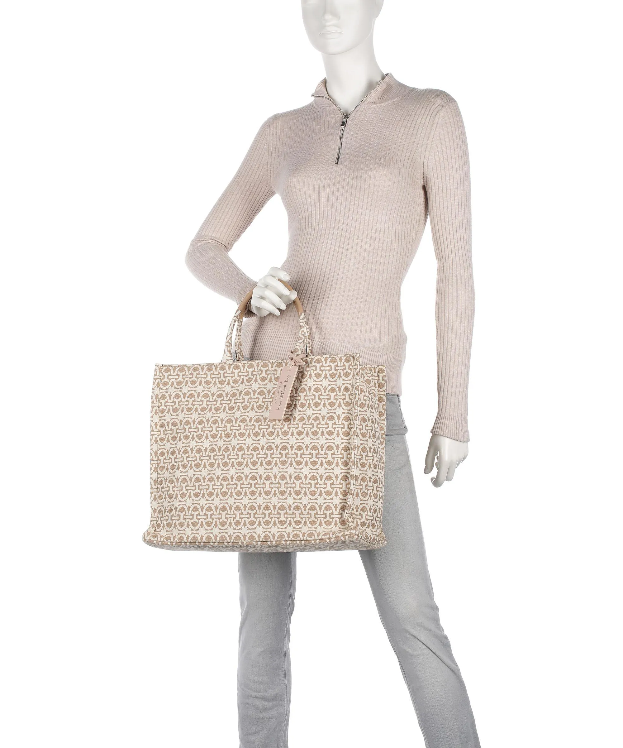  Coccinelle Never Without Bag Monogram Borsa a mano cotone natura  