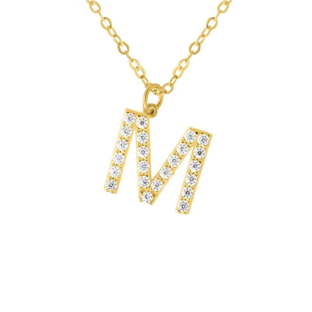 Collana Lettera M Claire Oro Giallo 375/1000 Maglia Rolo Cubic Zirconia Bianco 40 + 2 cm 1419311