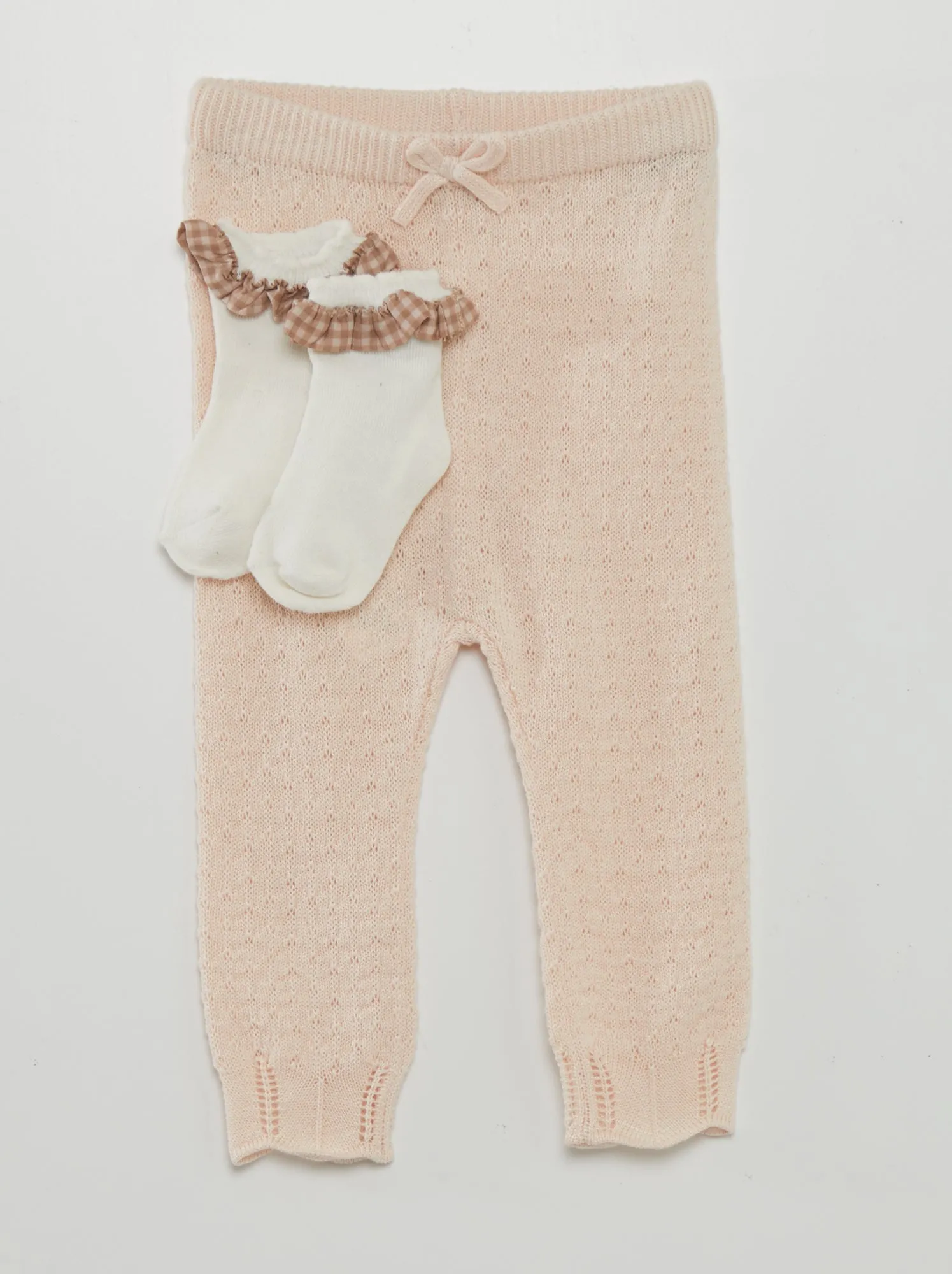 Completo leggings lavorati a maglia + calzini - ROSA