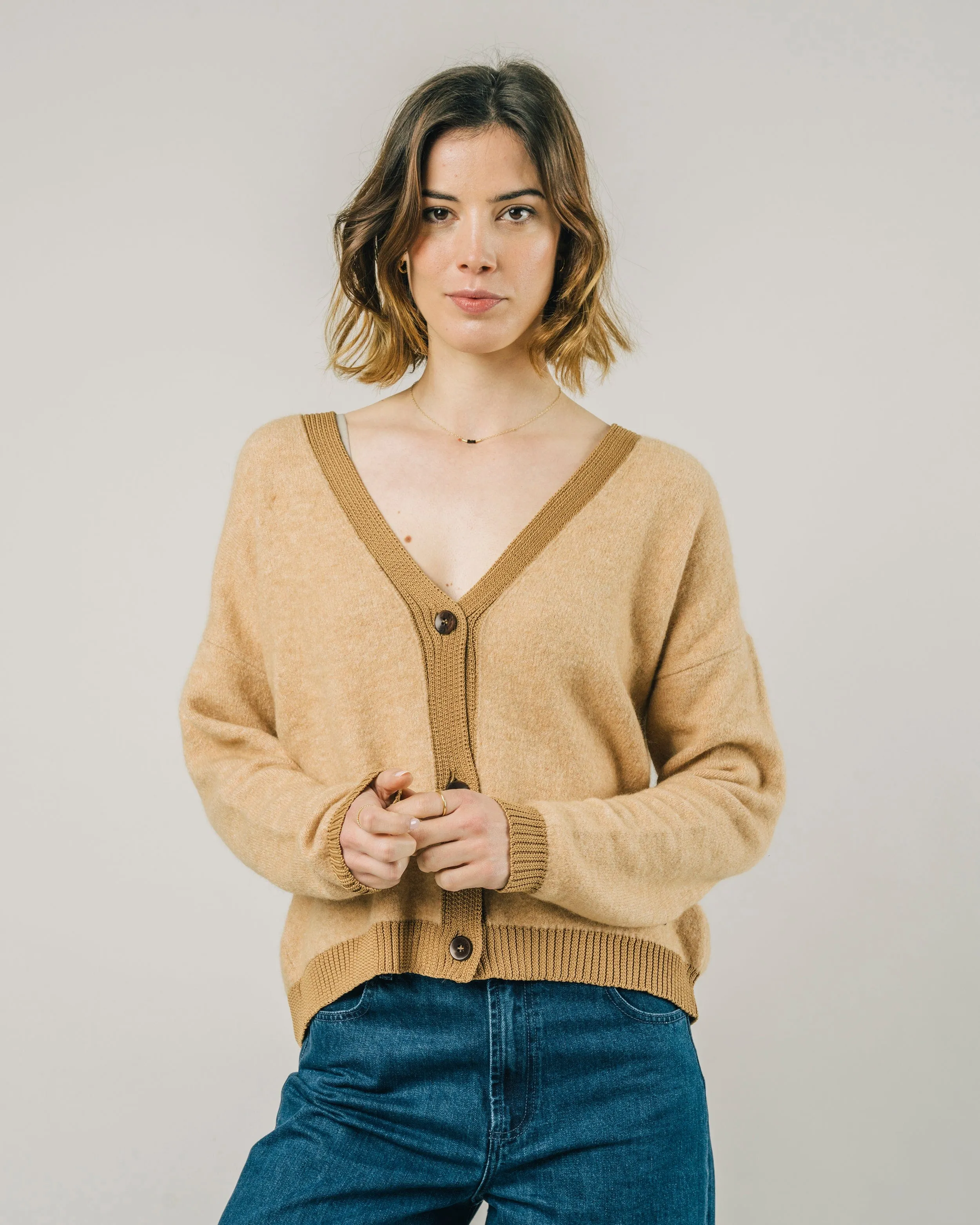 CONTRAST CARDIGAN - BEIGE