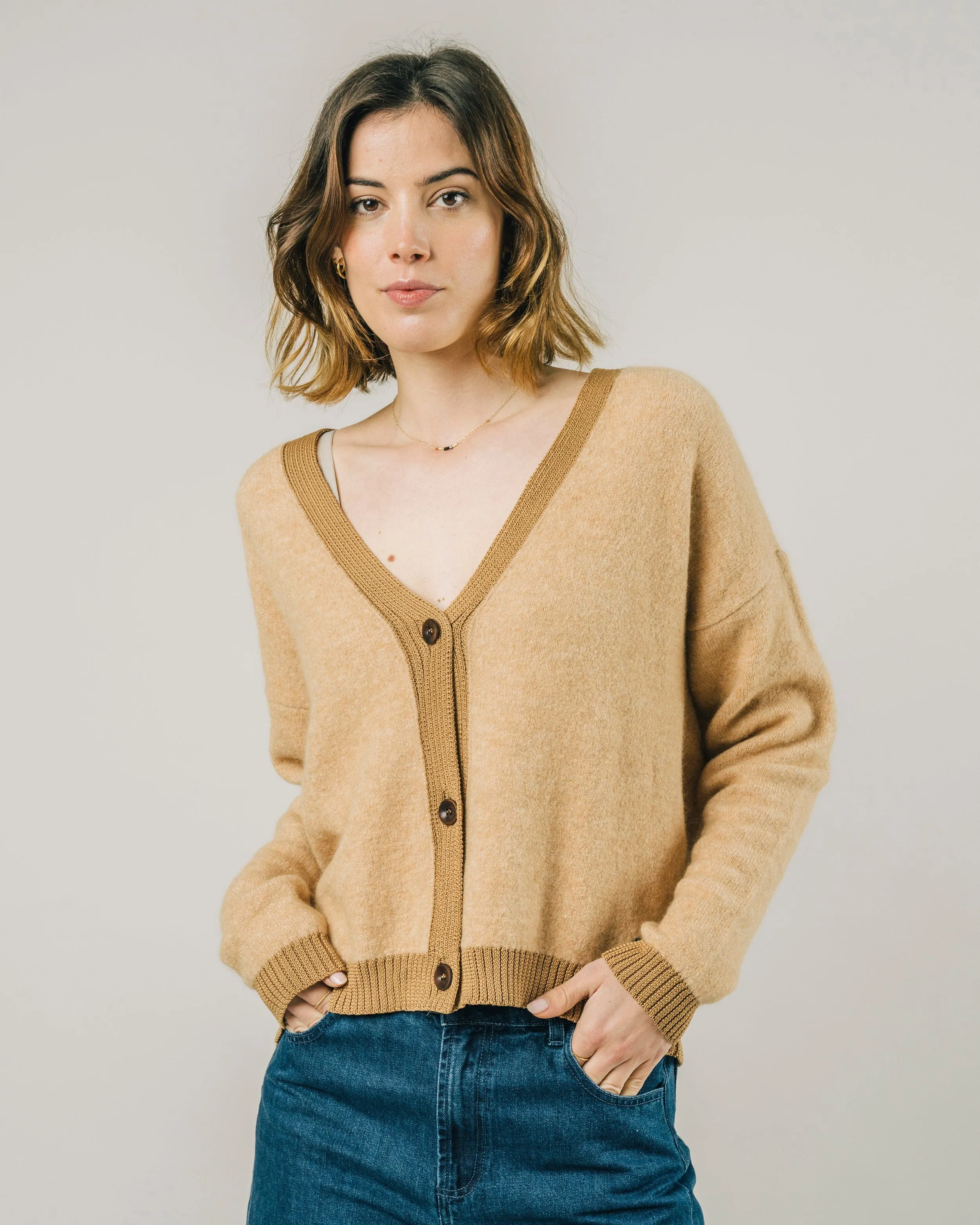 CONTRAST CARDIGAN - BEIGE