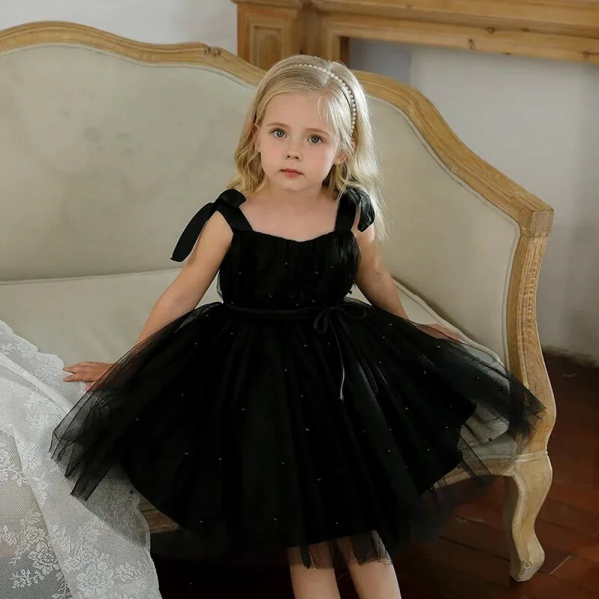 Costume da bambina di Halloween per bambina, vestito da sera con perline nere, 12 m, abito da principessa per ragazze, compleann
