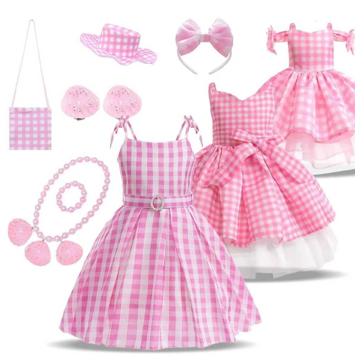 Costume da film per bambini Ragazze Cosplay Abito scozzese rosa Halloween Ragazza rosa vestire abiti da festa di carnevale per 3