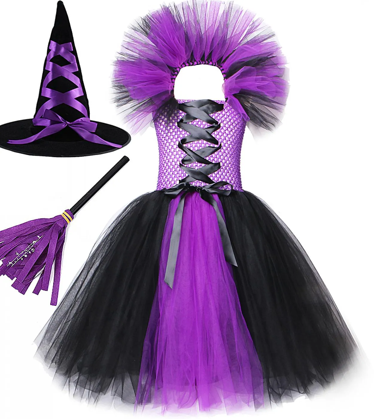 Costume da strega di Halloween per ragazze Abiti da pavimento lunghi per bambini Abito da abito cosplay del diavolo Vestito da f