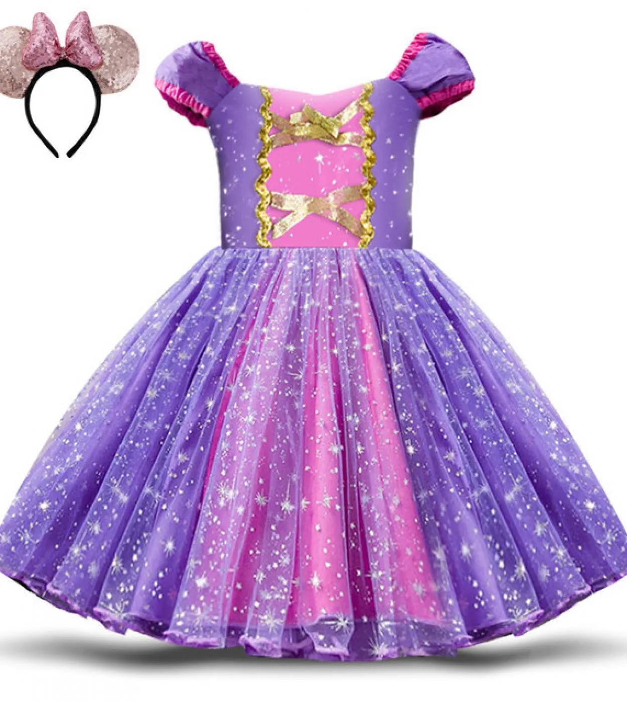 Cute Girl Party Dress With Headband Fancy Girl Paillettes Viola Halloween Cosplay Vestido Baby Christmas Costume Events C